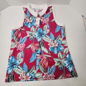 Tommy Bahama Golf Womens XL Sleeveless 1/4 Zip Polo Shirt Floral Pink NWT